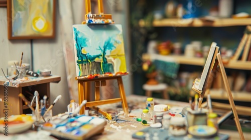 Charming Mini Easels & Paint Palettes in Tiny Art Studio