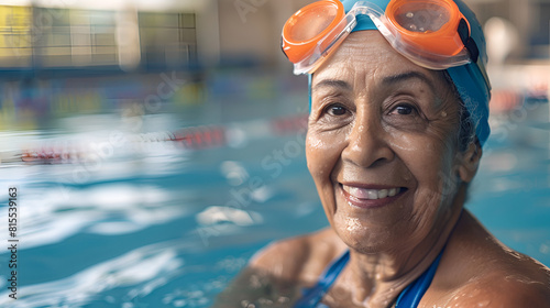 active physically race mixed swimmer senior smiling elderly female photo