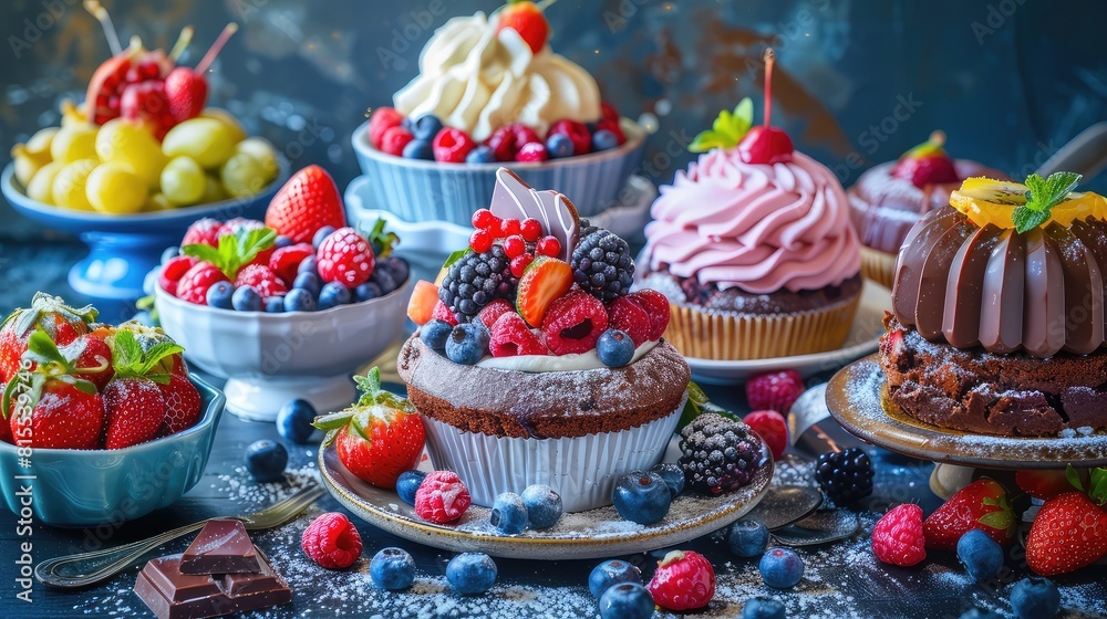 A beautiful summer dessert with berries and fruits. Selective focus. A beautiful summer dessert with berries and fruits. Selective focus.