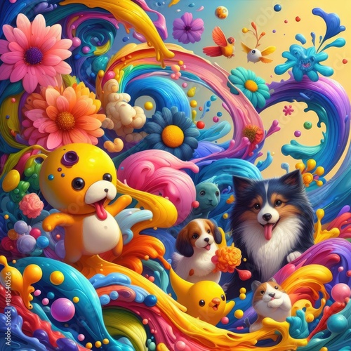 Cute Cartoon Flower Illustration in Oil Painting Style