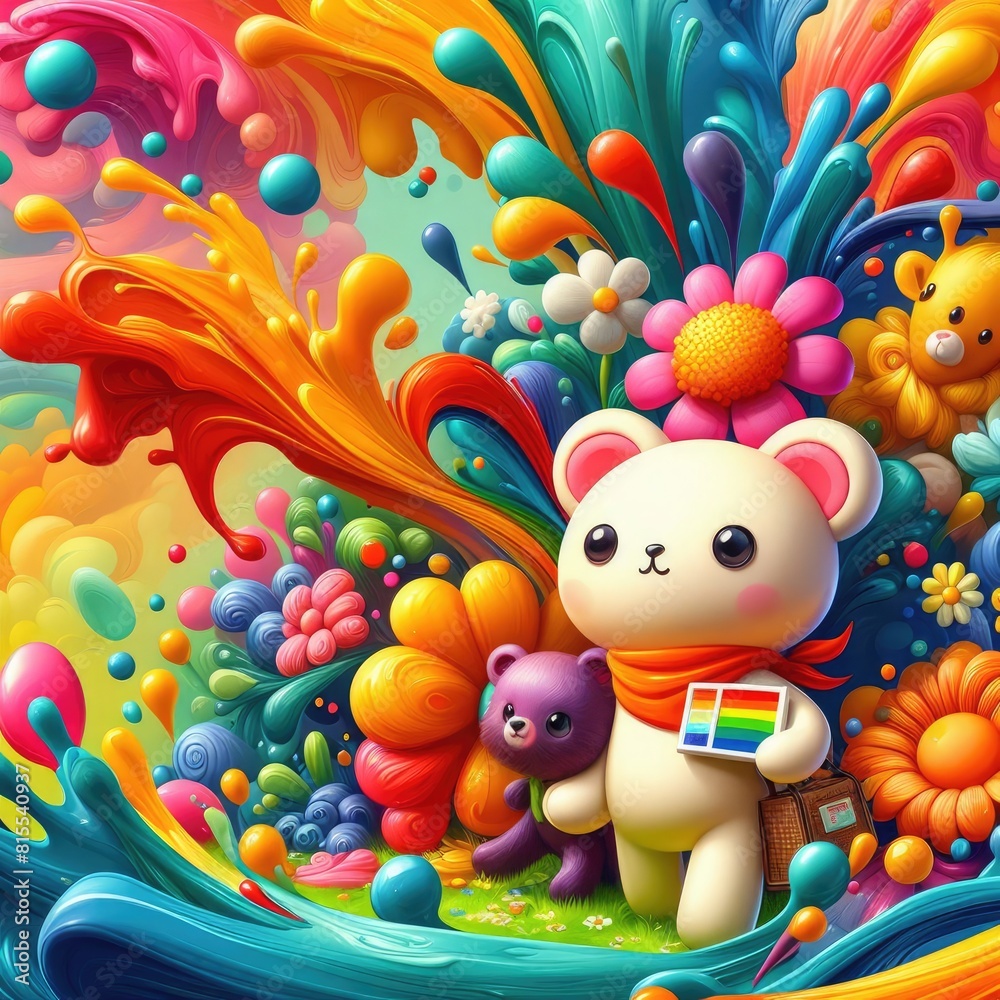 Cute Cartoon Flower Illustration in Oil Painting Style Cute Cartoon Flower Illustration in Oil Painting Style