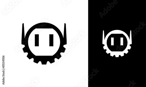 Gear bot logo design. Robot head symbol with gear concept for industrial technology