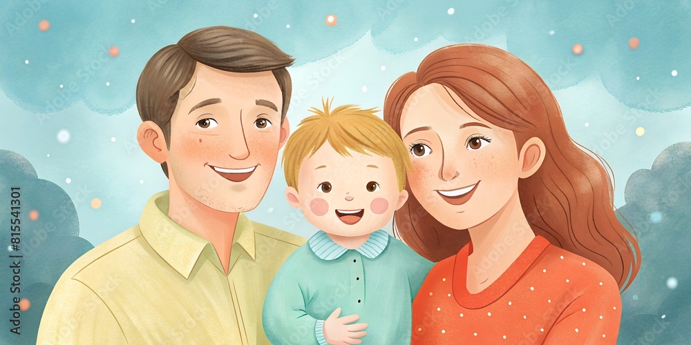 Opening letter, family day, summer background, wallpaper, happy family in the photo smiling in summer, vector, illustration