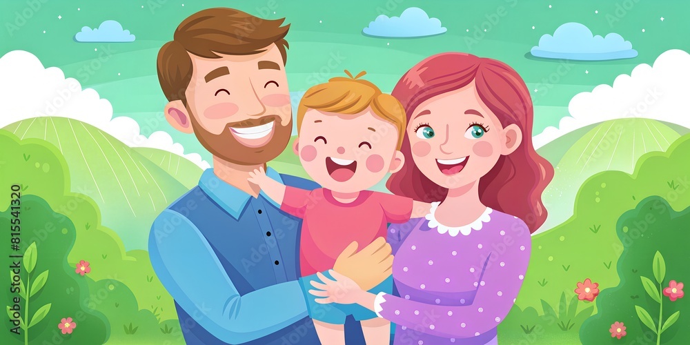 Opening letter, family day, summer background, wallpaper, happy family in the photo smiling in summer, vector, illustration Opening letter, family day, summer background, wallpaper, happy family in the photo smiling in summer, vector, illustration