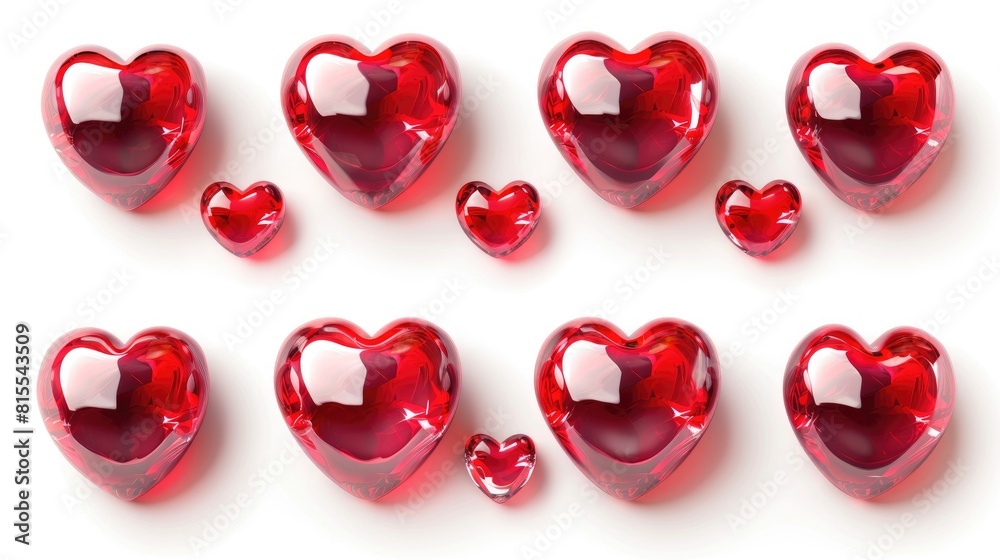 Set of red heart symbols on a white background representing love matrimony and Valentine s celebration Set of red heart symbols on a white background representing love matrimony and Valentine s celebration