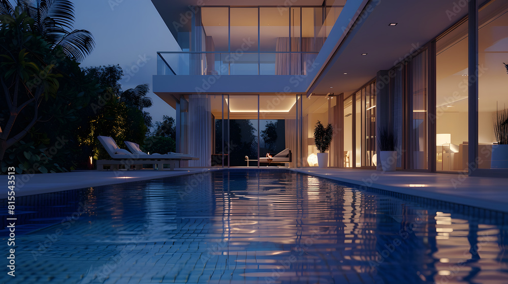 Fototapeta premium Modern house with a swimming pool modern pool villa at the beach luxury villa : Generative AI
