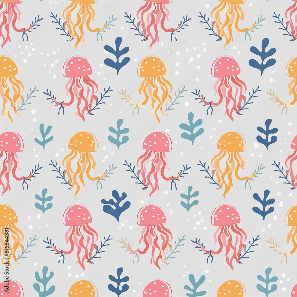 a pattern with sea creatures like octopuses, jellyfish, and starfish intertwined