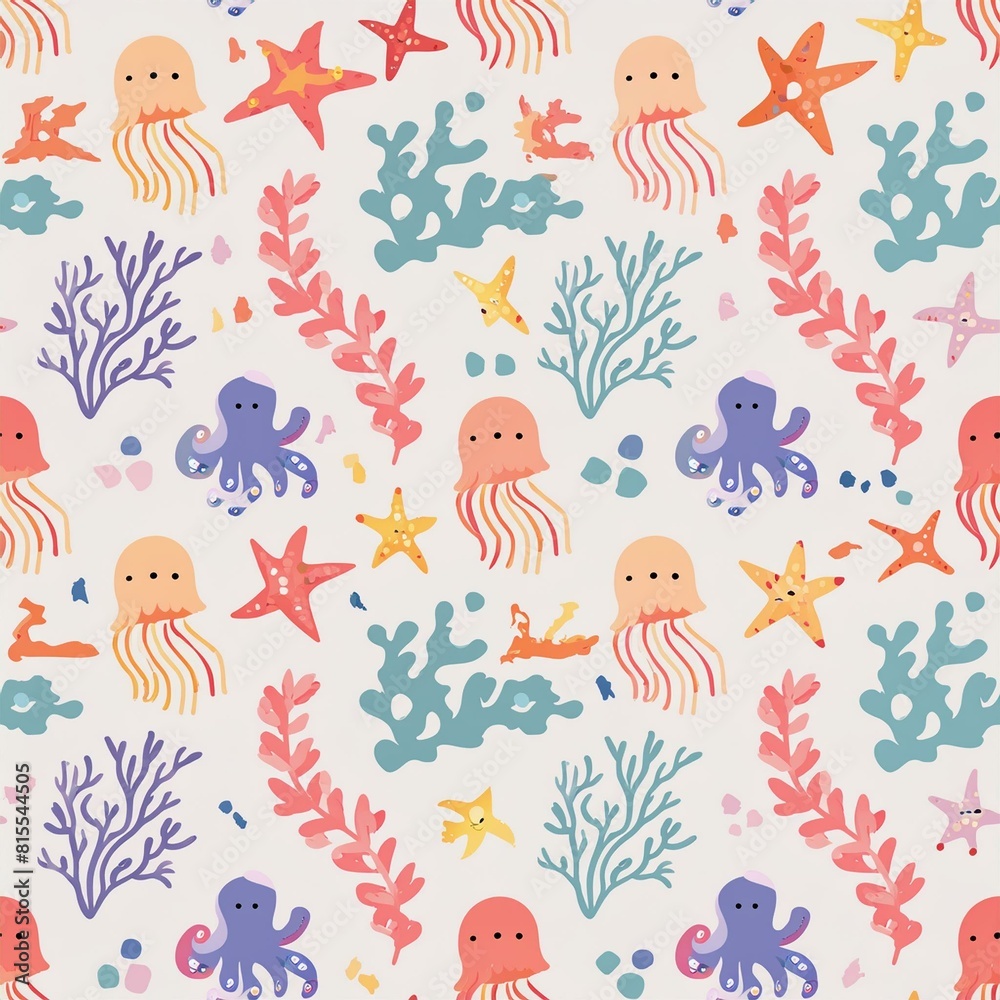 a pattern with sea creatures like octopuses, jellyfish, and starfish intertwined a pattern with sea creatures like octopuses, jellyfish, and starfish intertwined