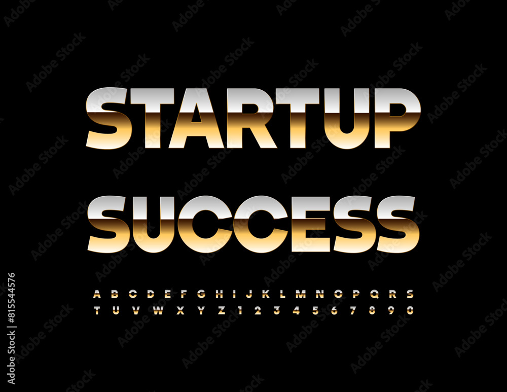 Vector business emblem Startup Success.Trendy Gold Font. Modern Premium Alphabet Letters and Numbers set.