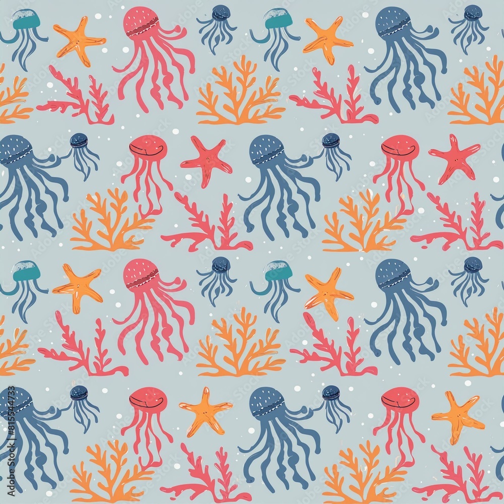 a pattern with sea creatures like octopuses, jellyfish, and starfish intertwined