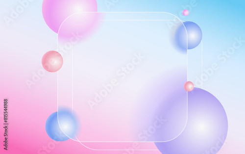 Creative glassmorphism illustration design with transparent frame and floating spheres template