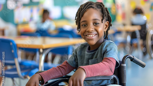 in classroom a ai smiling in wheelchair child school young generated a black