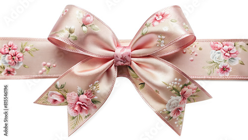 Pastel Pink color Floral Pattern Bow and Ribbon straight long Horizontal Realistic shiny satin
