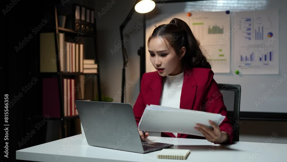 Asian businesswoman, self-employed working on laptop computer typing e-commerce marketing financial report on real estate project in office management concept. Asian businesswoman, self-employed working on laptop computer typing e-commerce marketing financial report on real estate project in office management concept.