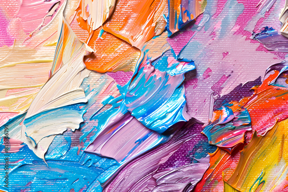 Fragment of multicolored texture painting. Abstract art background. oil on canvas. Rough brushstrokes of paint. Closeup of a painting by oil and palette knife. Highly-textured, high quality details