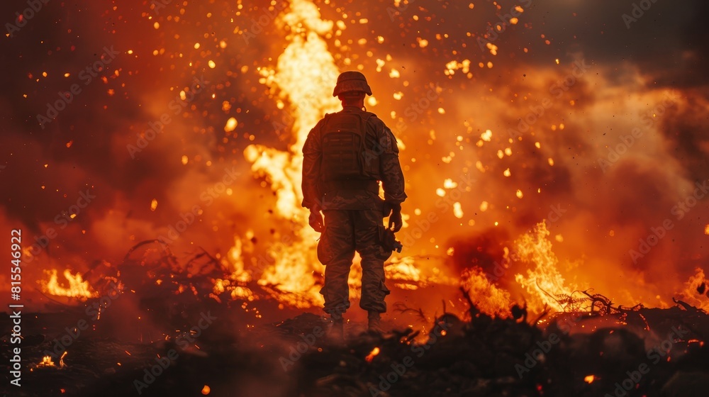 Obraz premium Emotional Memorial Day visual, fiery lava and rising smoke frame the ultimate sacrifice of soldiers, a nation united in honor