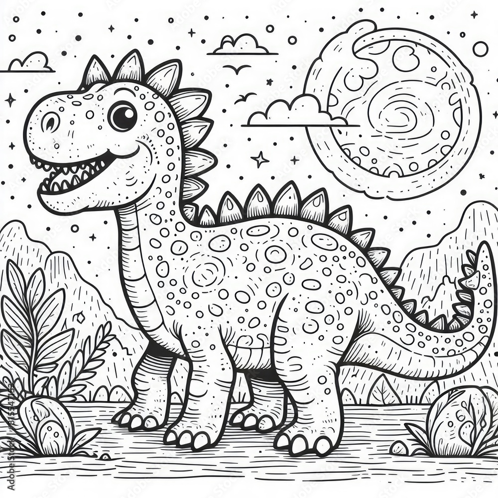 Naklejka premium Dinosaur Adventure in Colors: Cartoon Illustration for Coloring