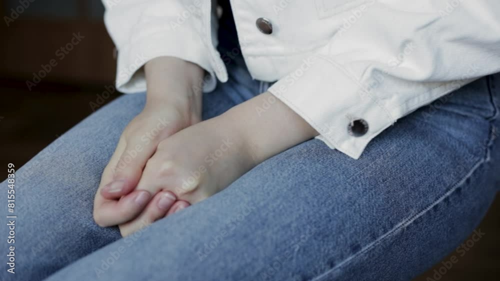 hands of a nervous woman. Hands close up. Cold wet palms. a disease of the cardiovascular system. close up