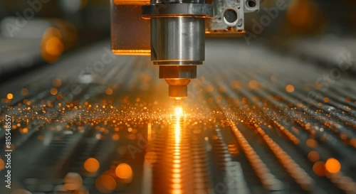A photorealistic illustration of laser engraving on metal surfaces photo