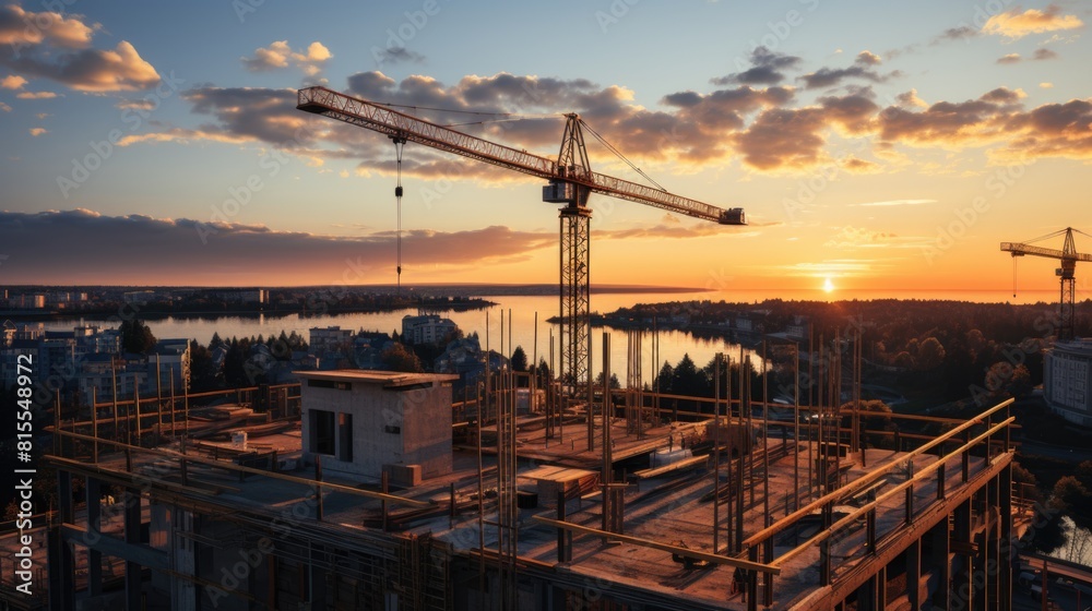 Obraz premium Beautiful view of construction site in city building industry machine