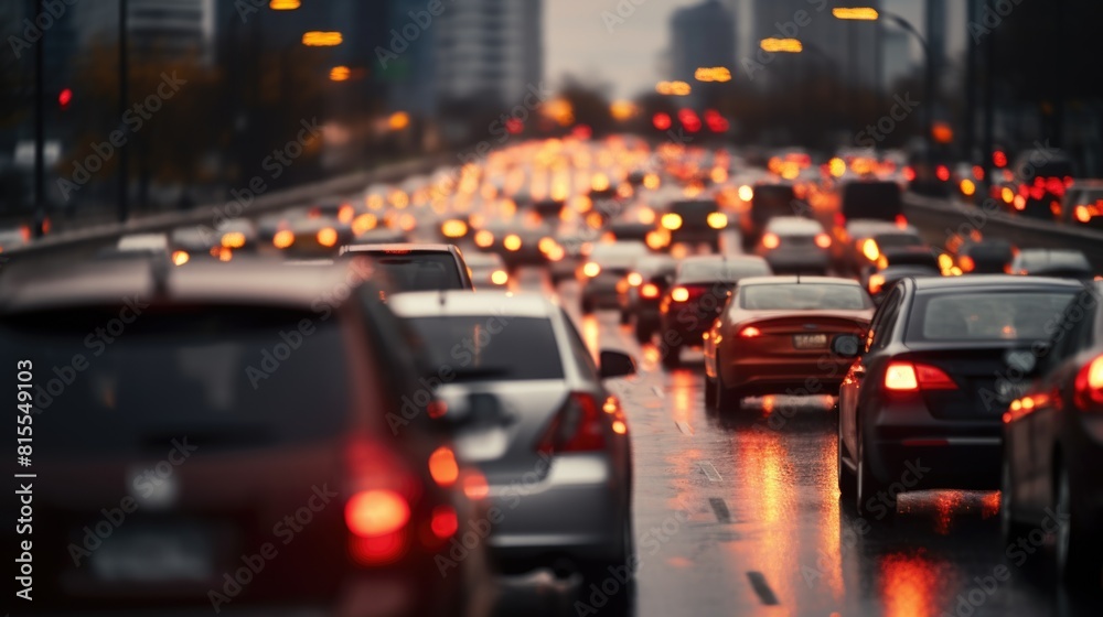 Busy road traffic jam on road red glowing lights Busy road traffic jam on road red glowing lights