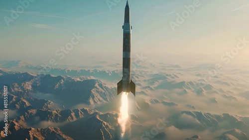 Missile in 3D against a calm, clean backdrop, emphasizing precision in modern warfare photo