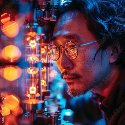 Asian physicist investigating the properties of quantum entanglement