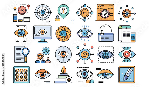 eye icon flat icon set. Solid icon collection, Editable stroke. Vector illustration.