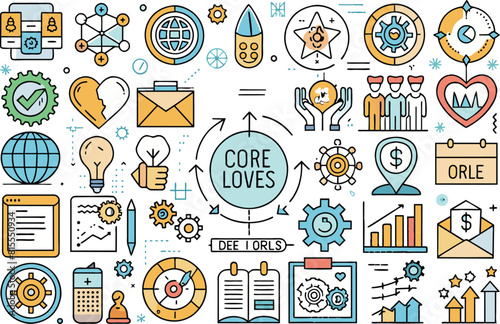 core value flat icon set. Solid icon collection, Editable stroke. Vector illustration.
