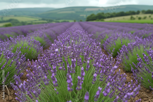 lavender field in countryside, rural landscape