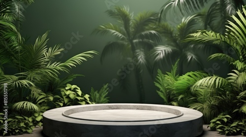 Stage Podium in tropical forest for product stage green background