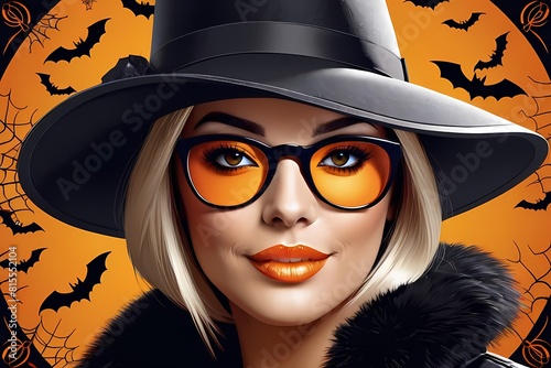 Halloween witch with orange sunglasses illustration