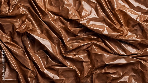Abstract seamless cellophane horizontal background. Glossy crumpled texture, rich brown color