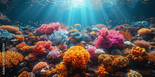 An underwater virtual meditation retreat with serene digital coral reefs hosting calming underwater yoga sessions for marine wildlife
