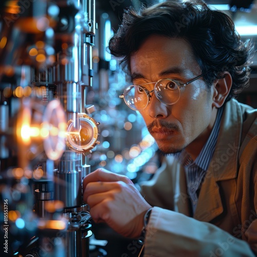 Asian physicist investigating the properties of superconductors in a lab