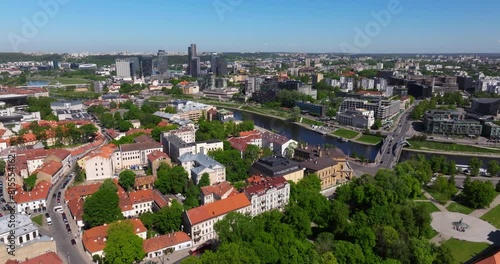 Scenic Aerial View Above Vilnius, Lithuania towards Modern Skyline photo