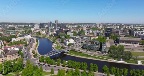 Vilnius Central Business District and Neris River - Beautiful Drone Shot photo