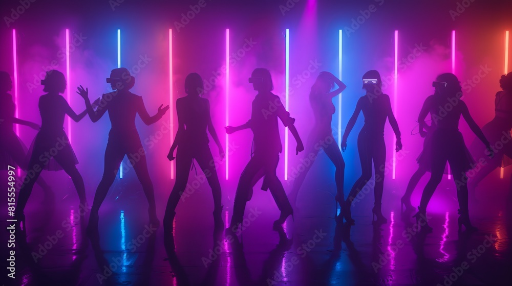 Neon Victorian Synthwave Rave, dancers, fog and lights Neon Victorian Synthwave Rave, dancers, fog and lights