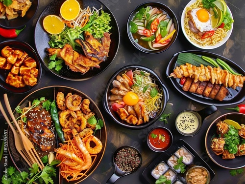 Vibrant Assortment of Asian Fusion Cuisine 