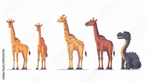 Safari animals  giraffe  camel croc and flamengo. Vector cartoon Generative AI