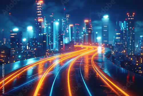 Time lapse photo of the highway near the metropolis. Generated by artificial intelligence
