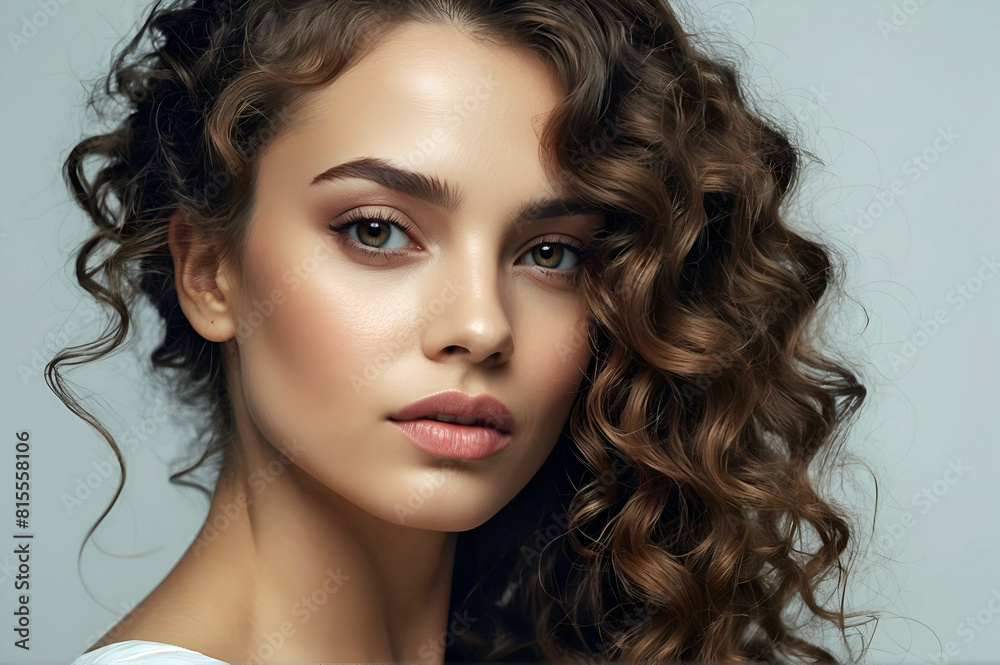 Beautiful Young Woman Curly Black Hair Clean Skin Complexion Off White Background Beautiful Young Woman Curly Black Hair Clean Skin Complexion Off White Background