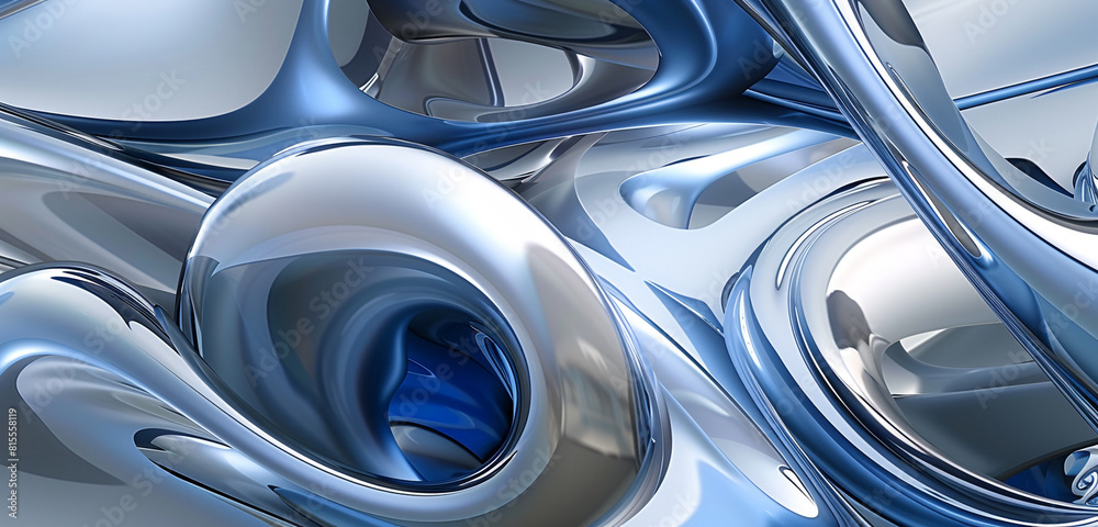 Midnight blue shapes cool serene futuristic abstract with silver.