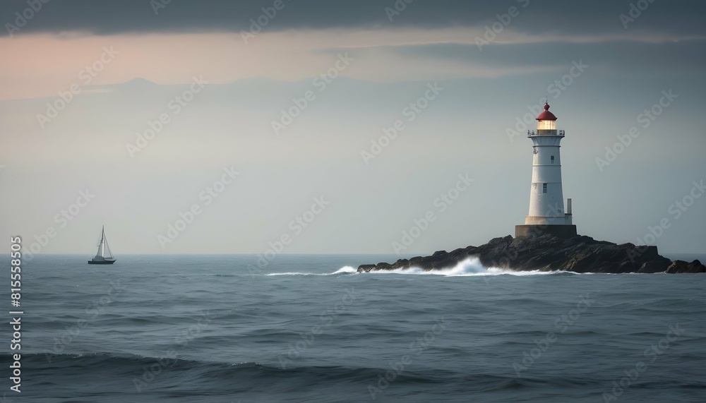 A peaceful seascape with a lone lighthouse guiding