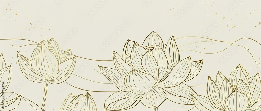 Clean and Simple Gold Line Art Lotus Flowers Clean and Simple Gold Line Art Lotus Flowers