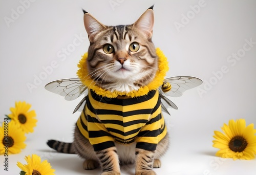 A charming cute cat dressed in a bee costume celebrating World Bee Day. 20 May