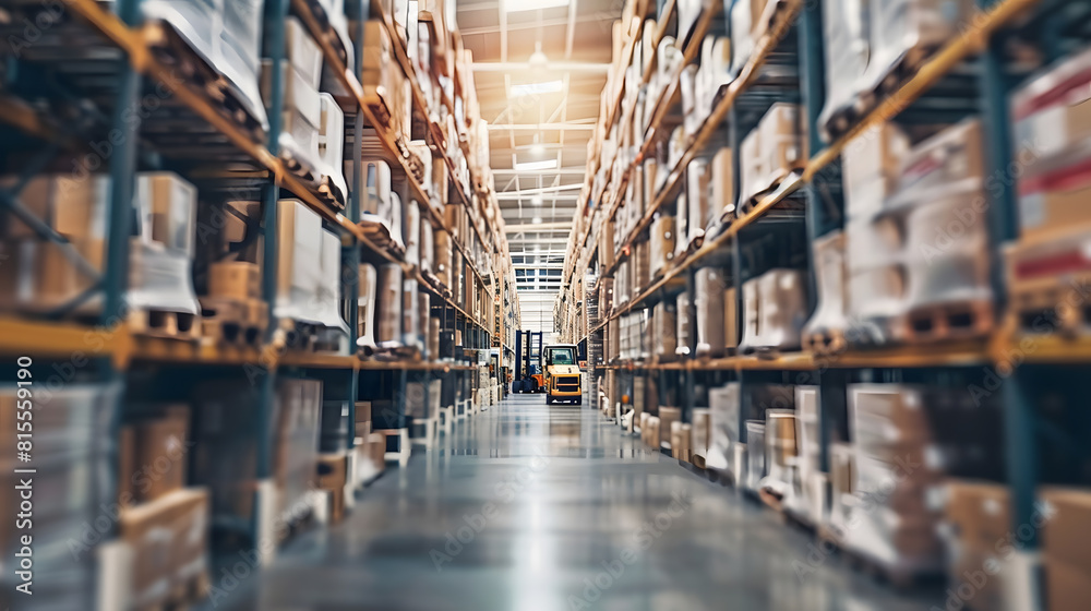 Retail Warehouse full of Shelves with Goods in Cardboard Boxes Workers Scan and Sort Packages Move Inventory with Pallet Trucks and Forklifts Product Distribution Delivery Center : Generative AI