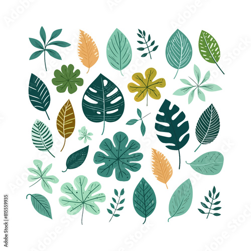 Colorful Tropical Leaf Illustration Collection. Vector illustration design.