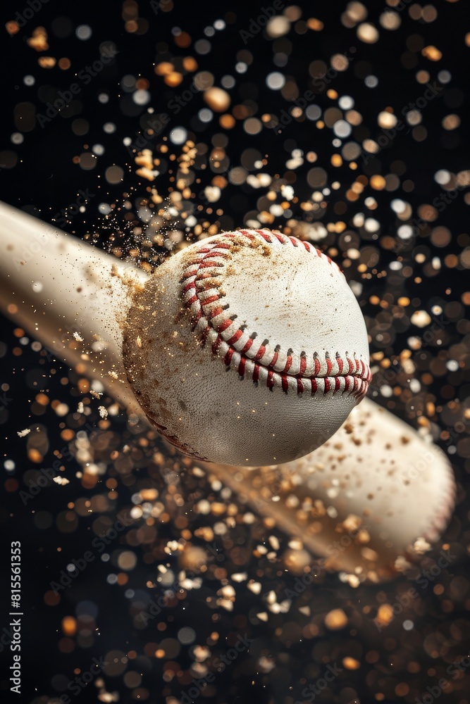Dynamic freeze frame of baseball bat striking ball in summer olympics game, sports concept Dynamic freeze frame of baseball bat striking ball in summer olympics game, sports concept