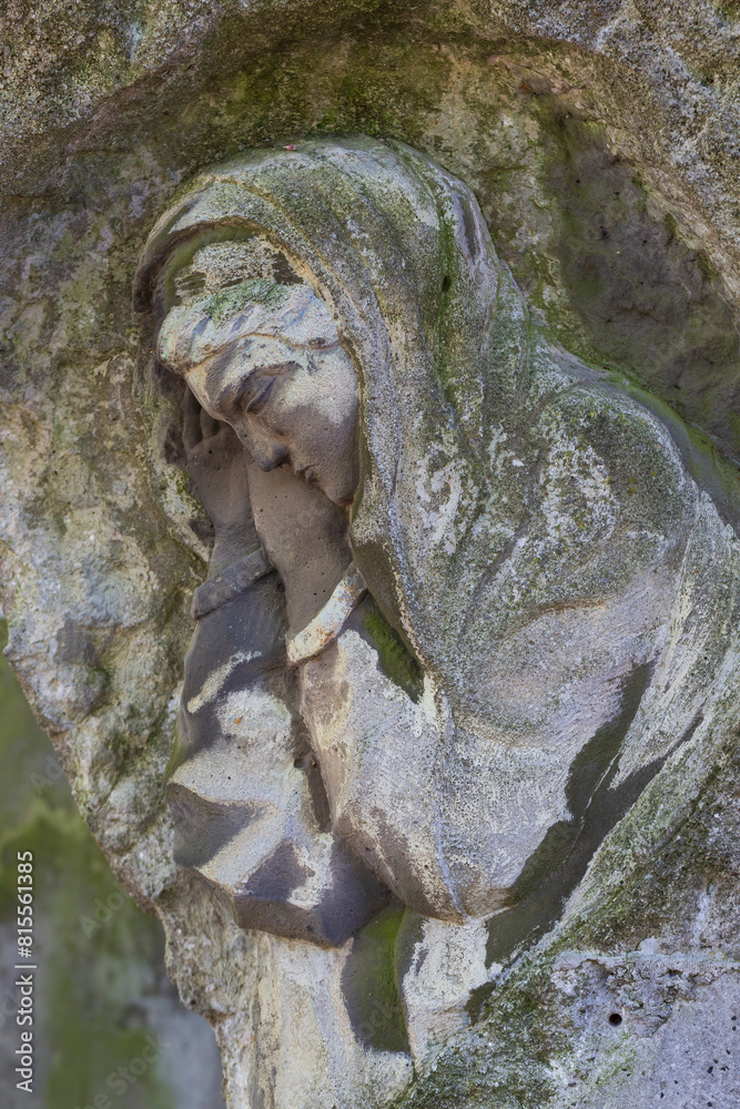 Historic Statue on the mystery old Prague Cemetery, Czech Republic